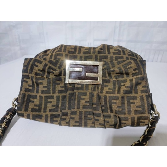 Authentic Fendi Baguette Mia Zucca Shoulder Handbag Brown - Picture 15 of 16